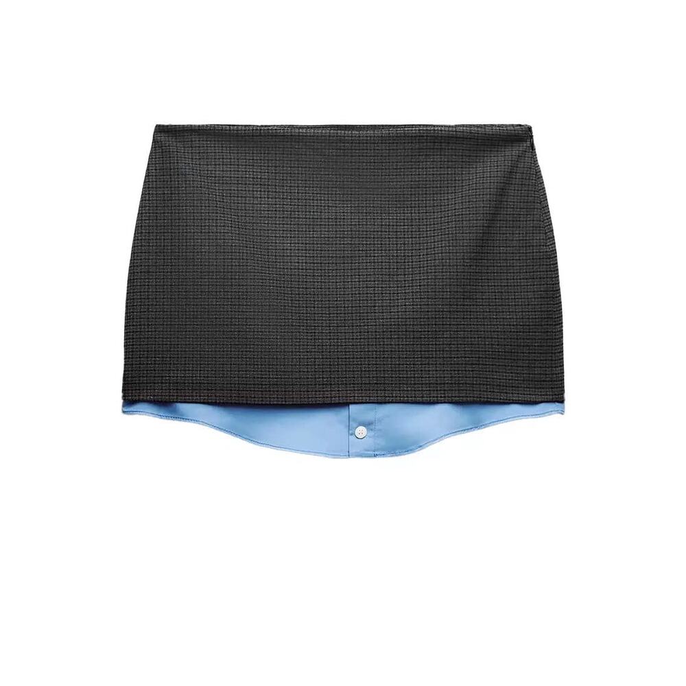 Zara Gray Blue Plaid Low Rise Mini Skirt Small Preppy Designer Inspired